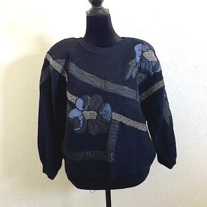 Vintage 90s Bonnie and Bill By Hollie Embroidered Knit Flower Sweater 0005